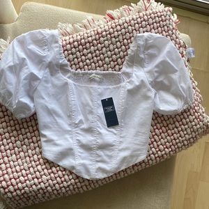 White Crop Top with Balloon Sleeves